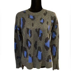 Athleta Leopard Wool Cashmere Crew Sweater Charcoal Grey Medium